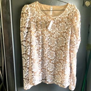 Size L Cream Lace Holiday Stretch Top Fully Lined